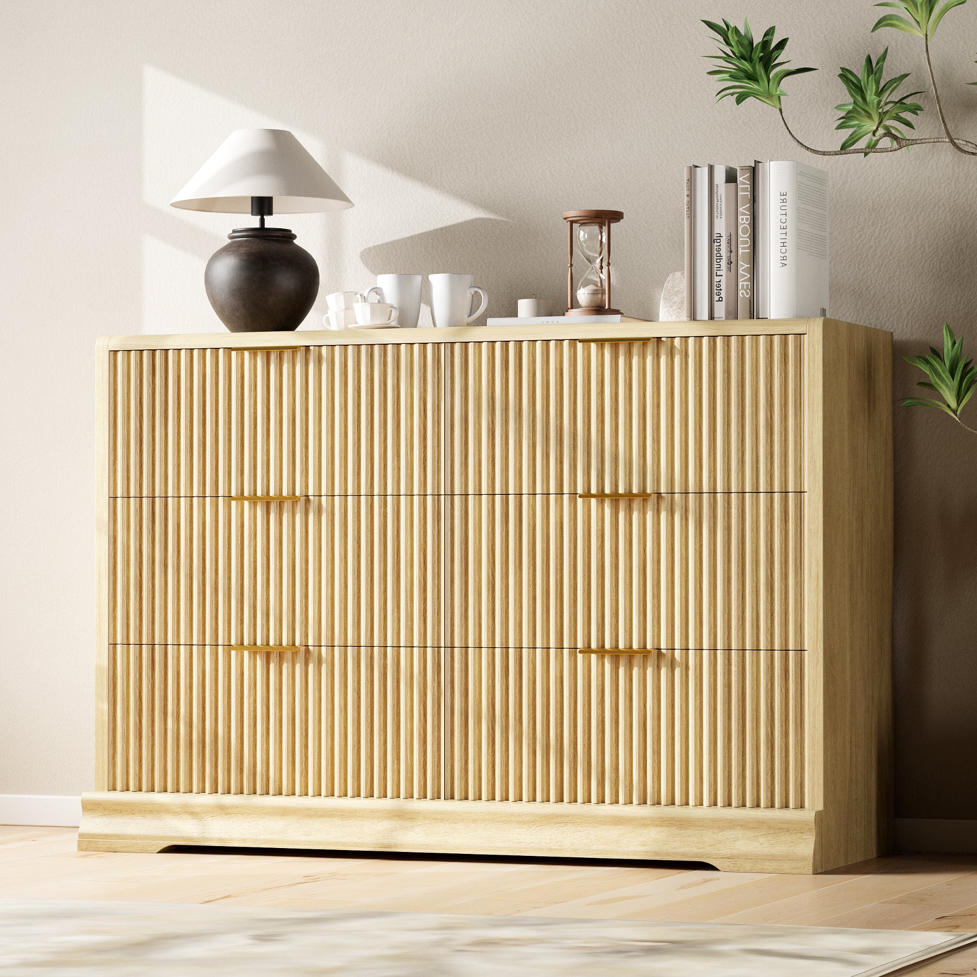 homall-bedroom-kommode-wei-6-schubladen-riffelfront-122cm image 1