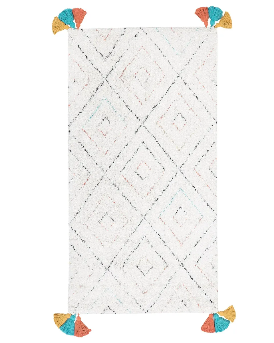 beliani-kartal-baumwollteppich-80x150-wei-fransen image 1