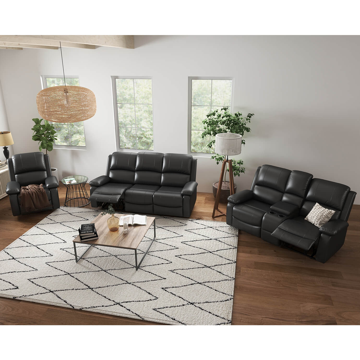 homall-recliner-chair-sessel-set-1-2-3-kunstleder-schwarz image 1