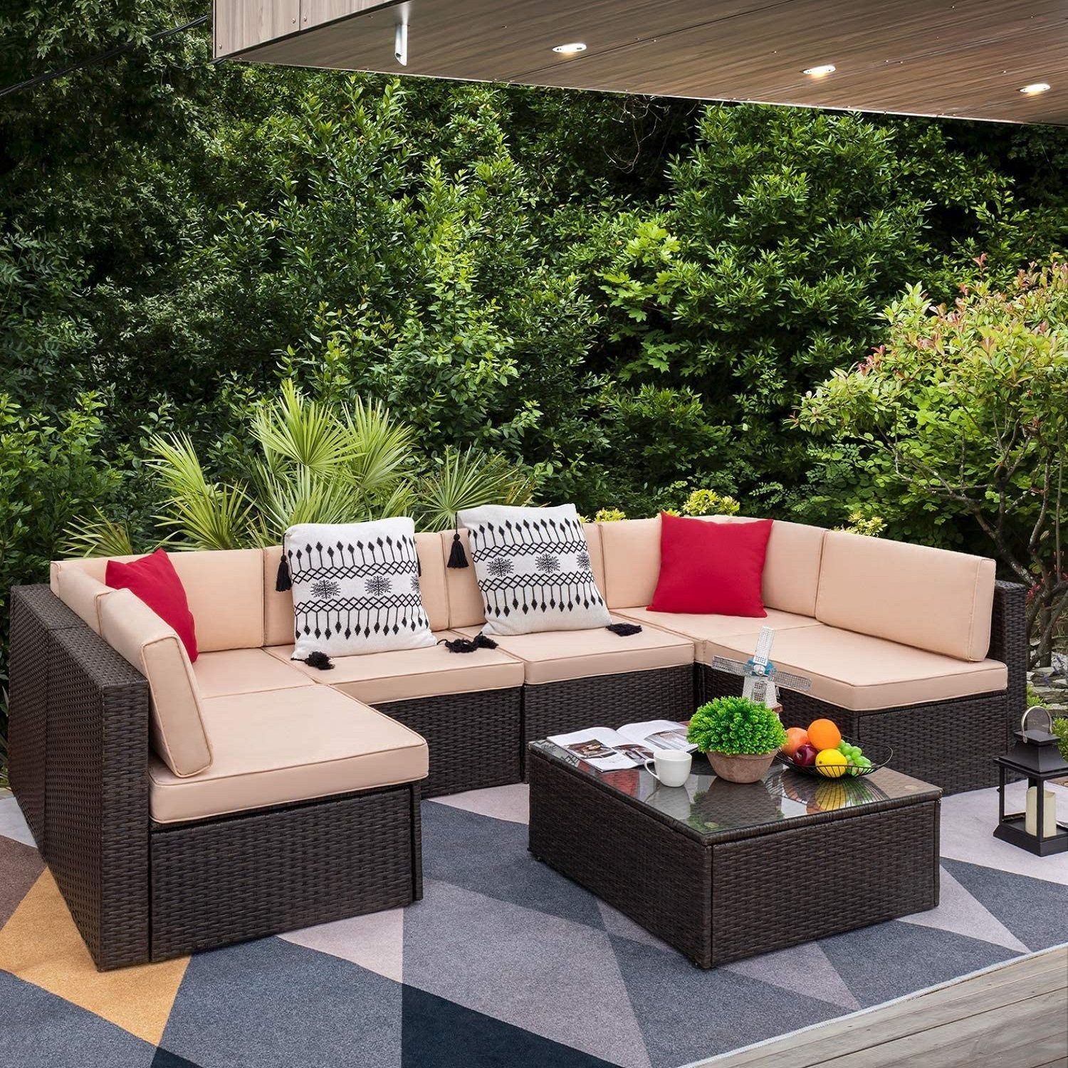homall-patio-furniture-lounge-set-beige-7-teilig-rattan image 7