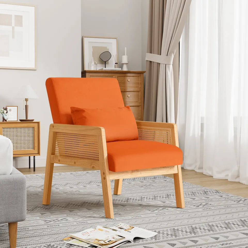 homall-accent-chair-polstersessel-orange-holz-flanell-kissen image 1