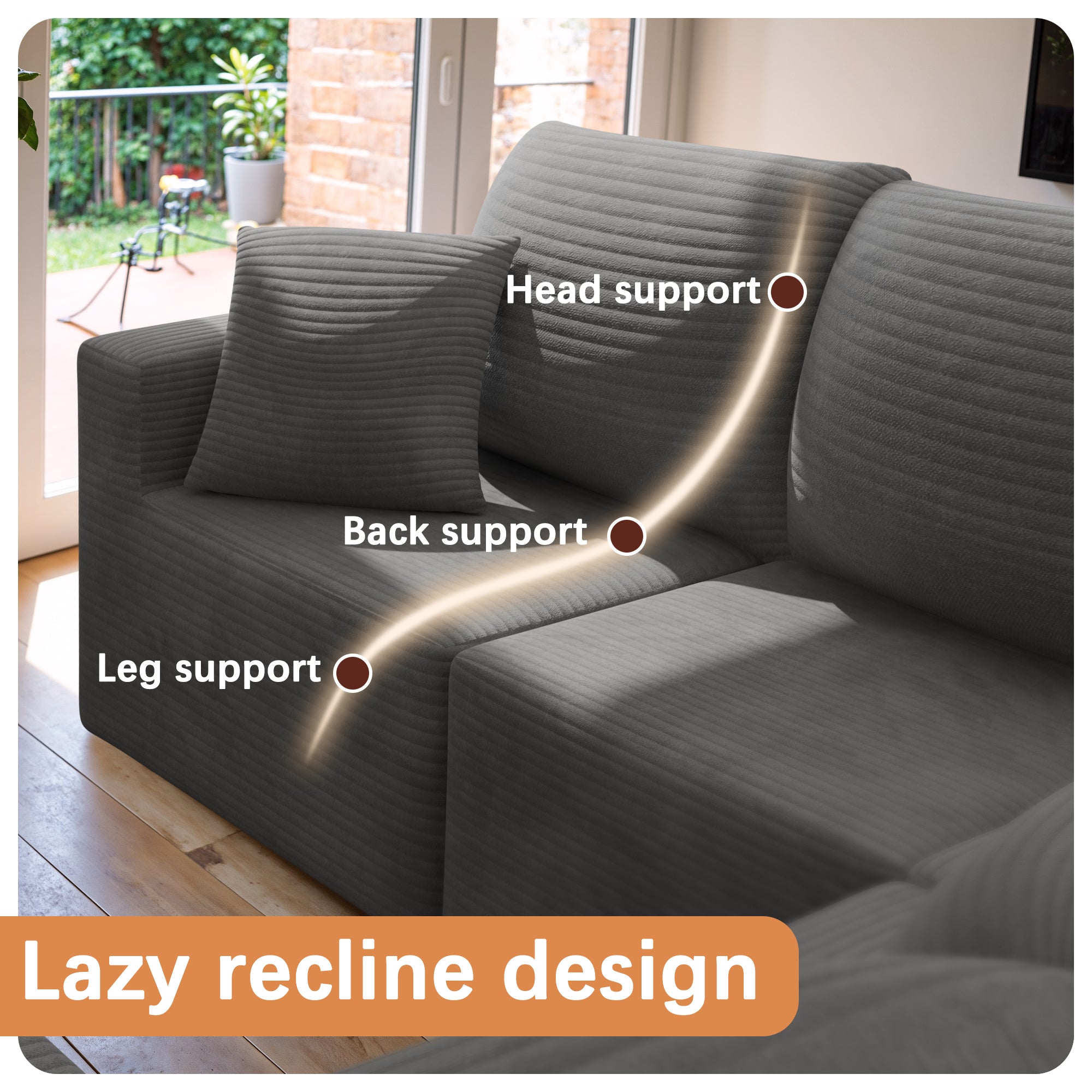 homall-sofa-ecksofa-cord-beige-modular-tiefer-sitz image 6