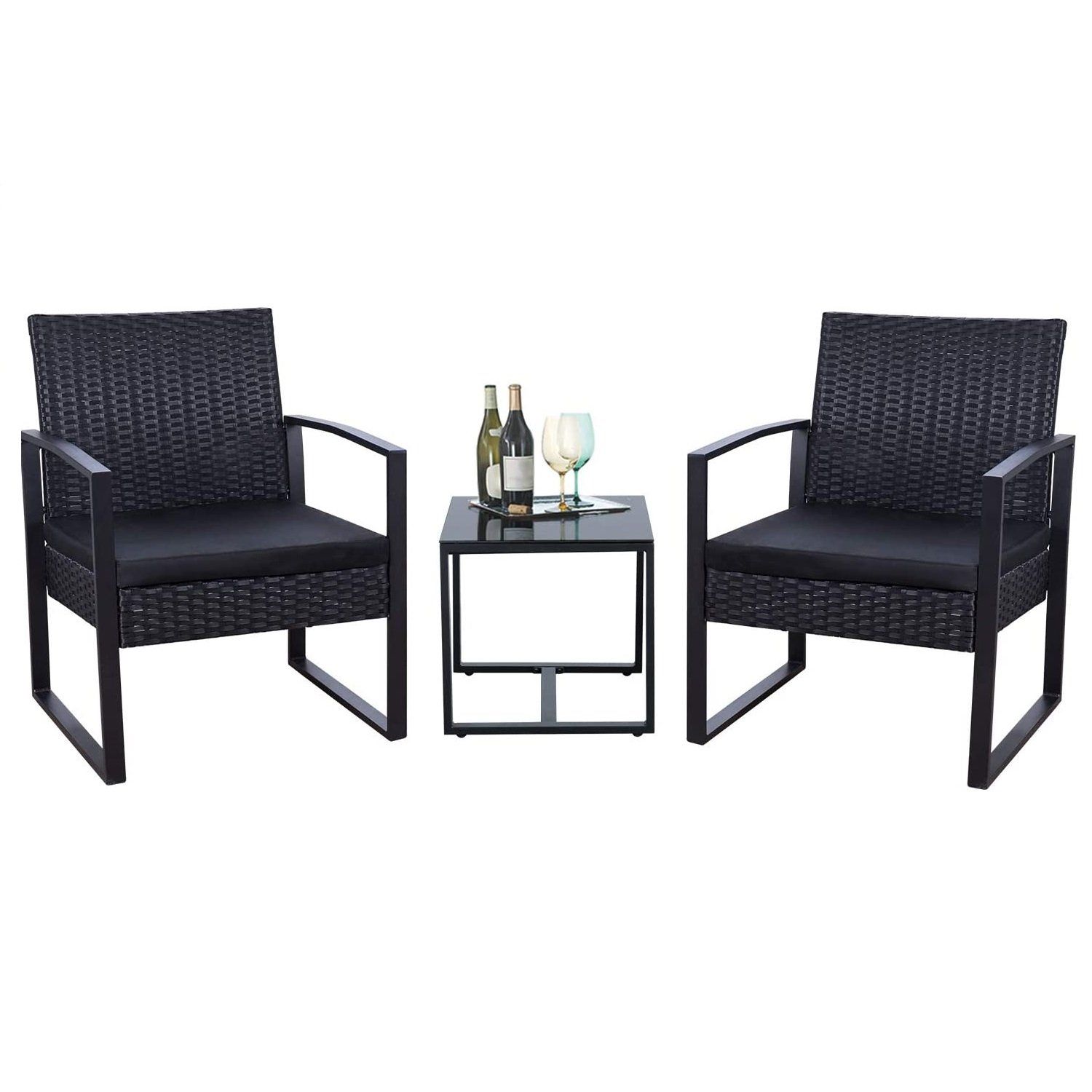 homall-patio-furniture-bistro-set-rattan-3-teilig-schwarz image 1