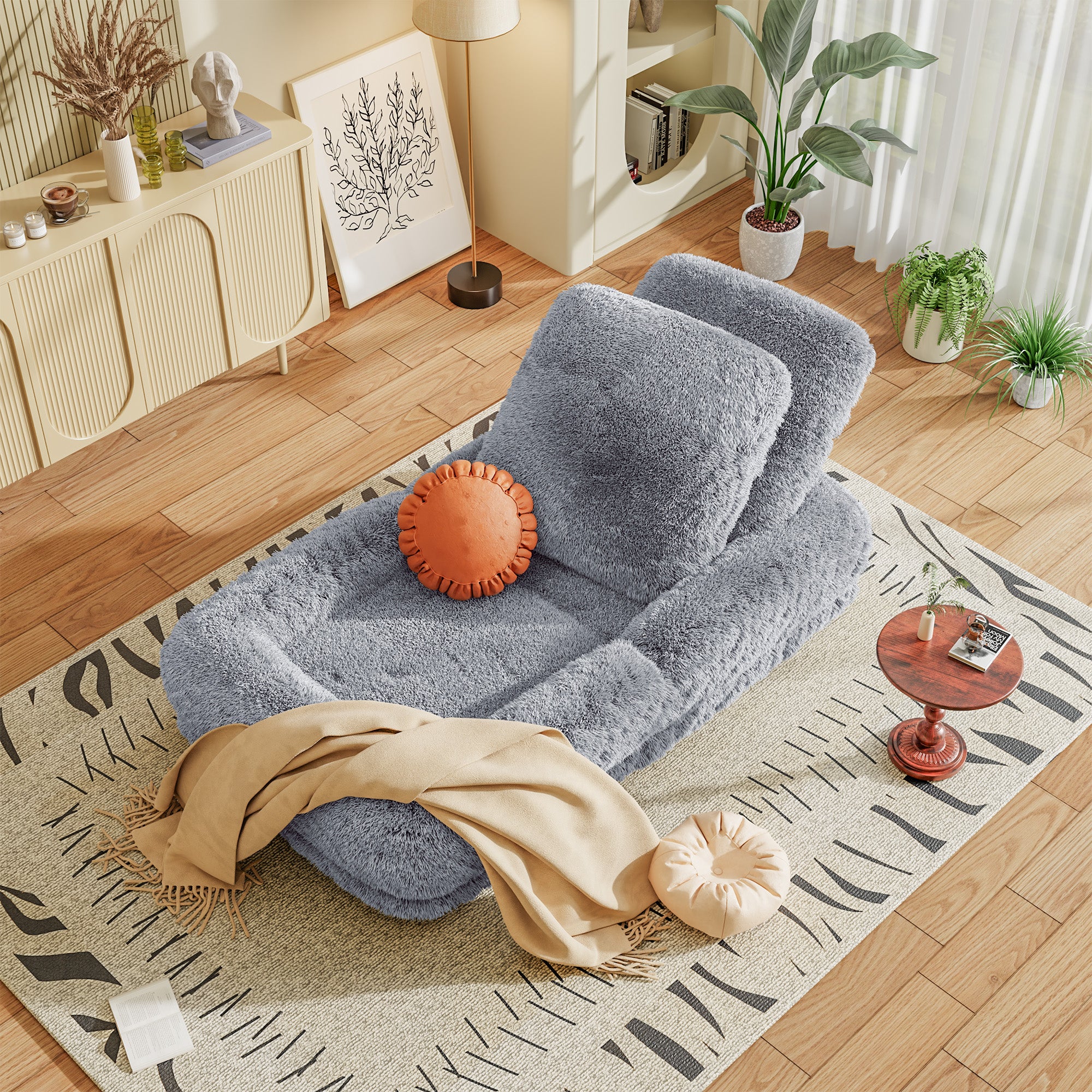 homall-recliner-chair-bodensofa-grau-faltbar-mit-kissen image 2
