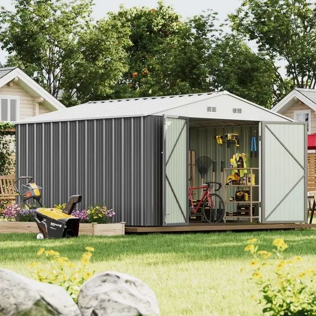 homall-metal-shed-ger-tehaus-metall-grau-10x10ft-abschlie-bar image 1