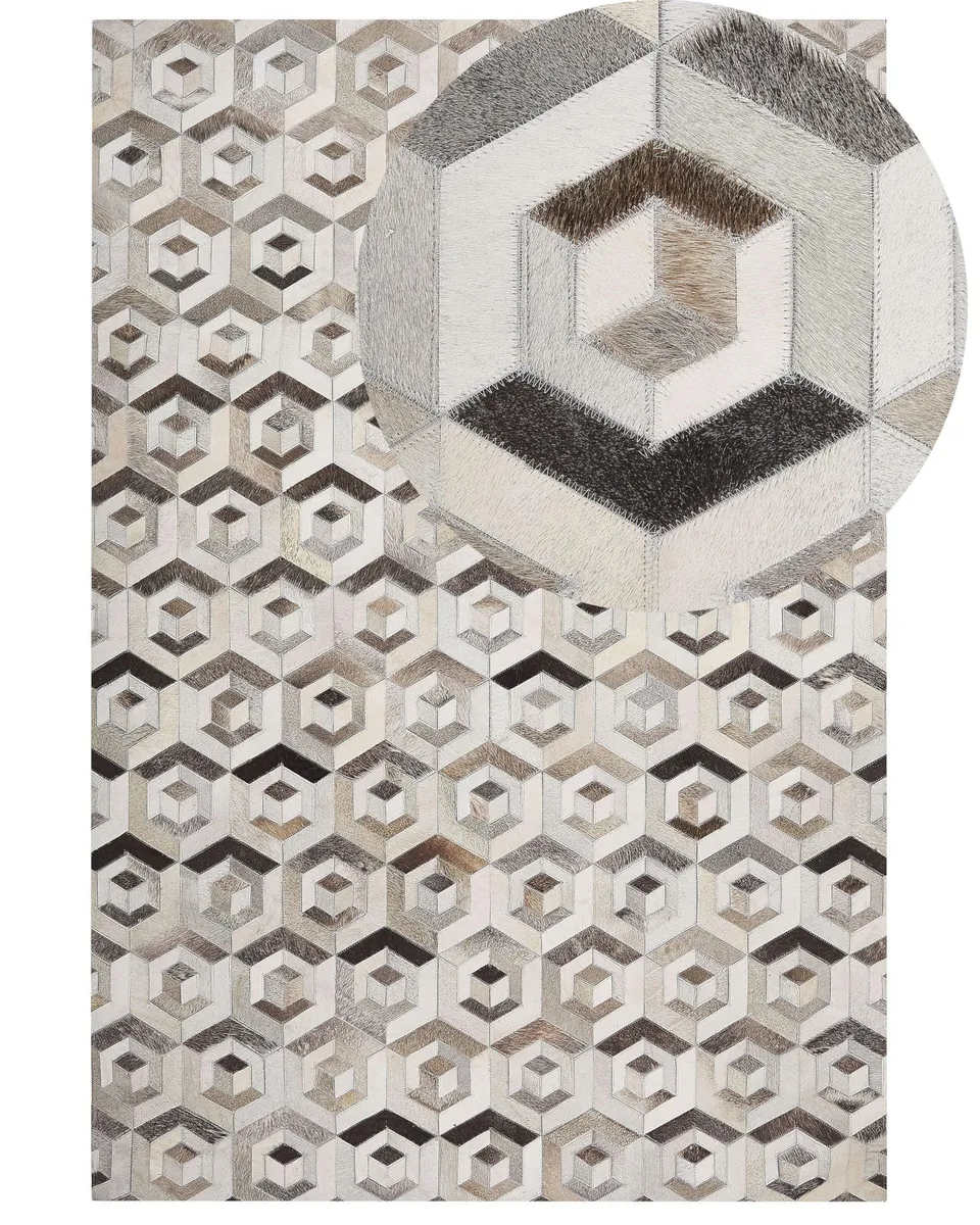beliani-tavak-leder-teppich-140x200-cm-beige-braun-patchwork image 1
