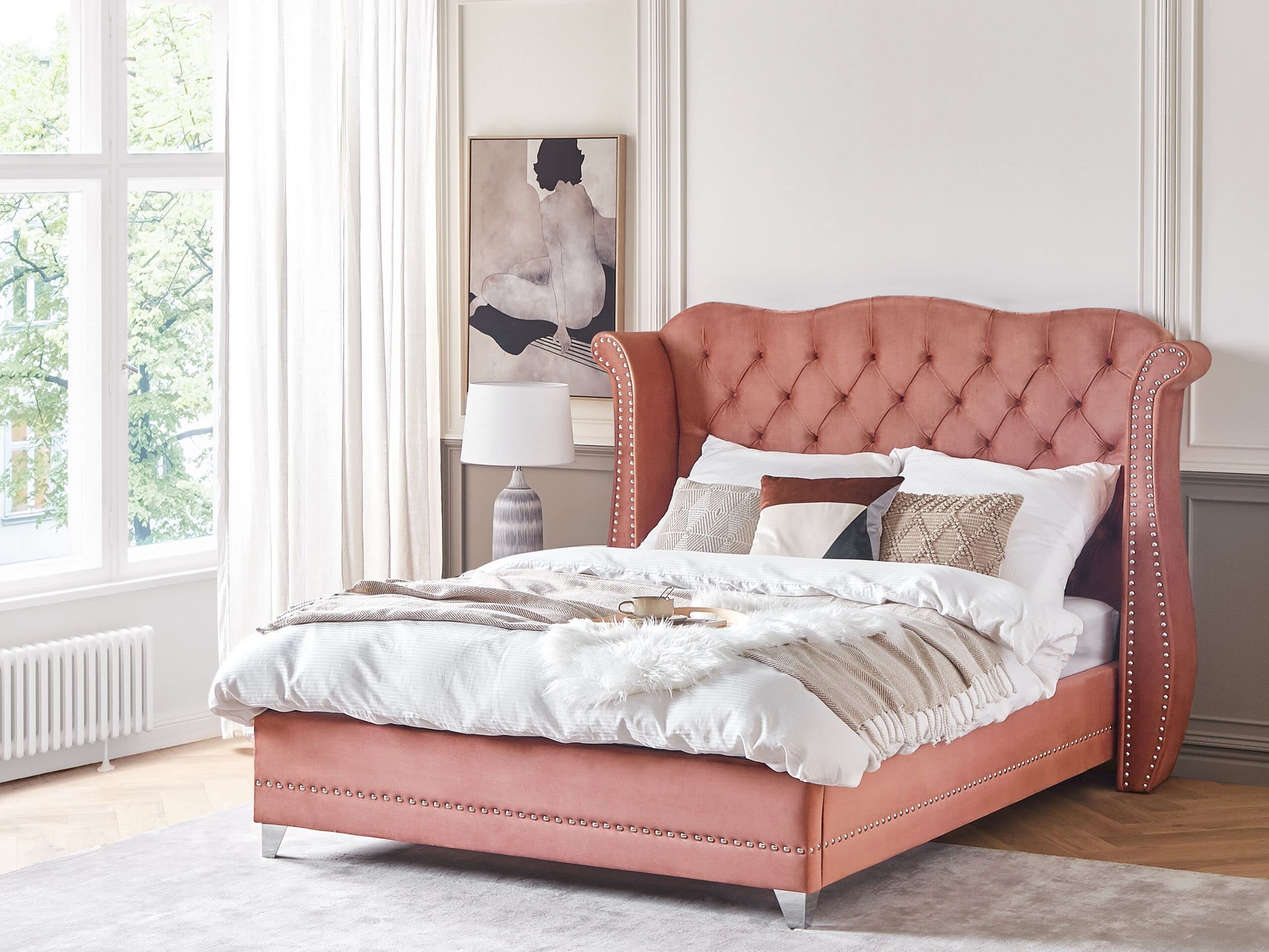 beliani-ayette-samtbett-160x200-rosa-chesterfield image 2