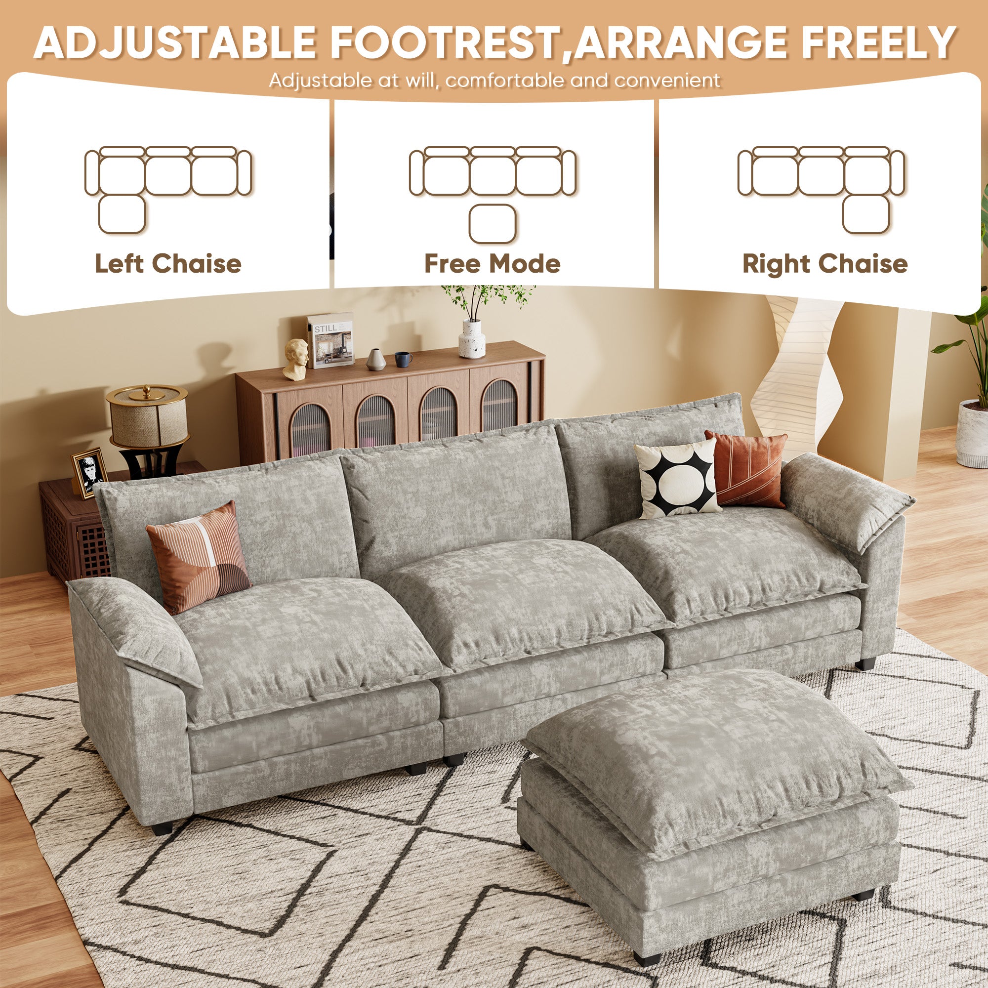 homall-sofa-ecksofa-grau-3-sitzer-modular-hocker image 6