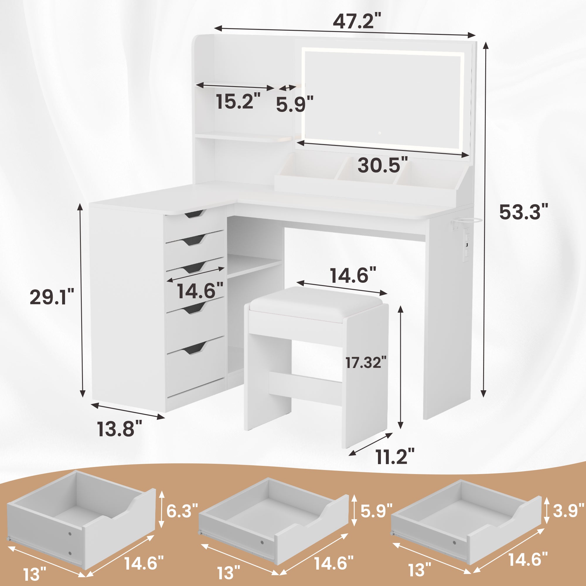 homall-bedroom-schminktisch-wei-mit-led-spiegel-und-hocker image 5