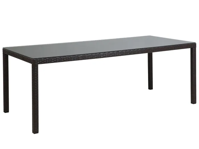 beliani-italy-gartentisch-220-cm-dunkelbraun-rattan image 1