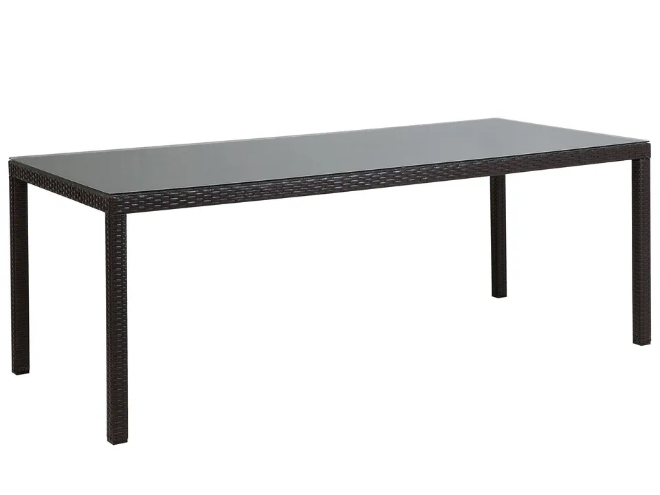 beliani-italy-gartentisch-220-cm-dunkelbraun-rattan image 1