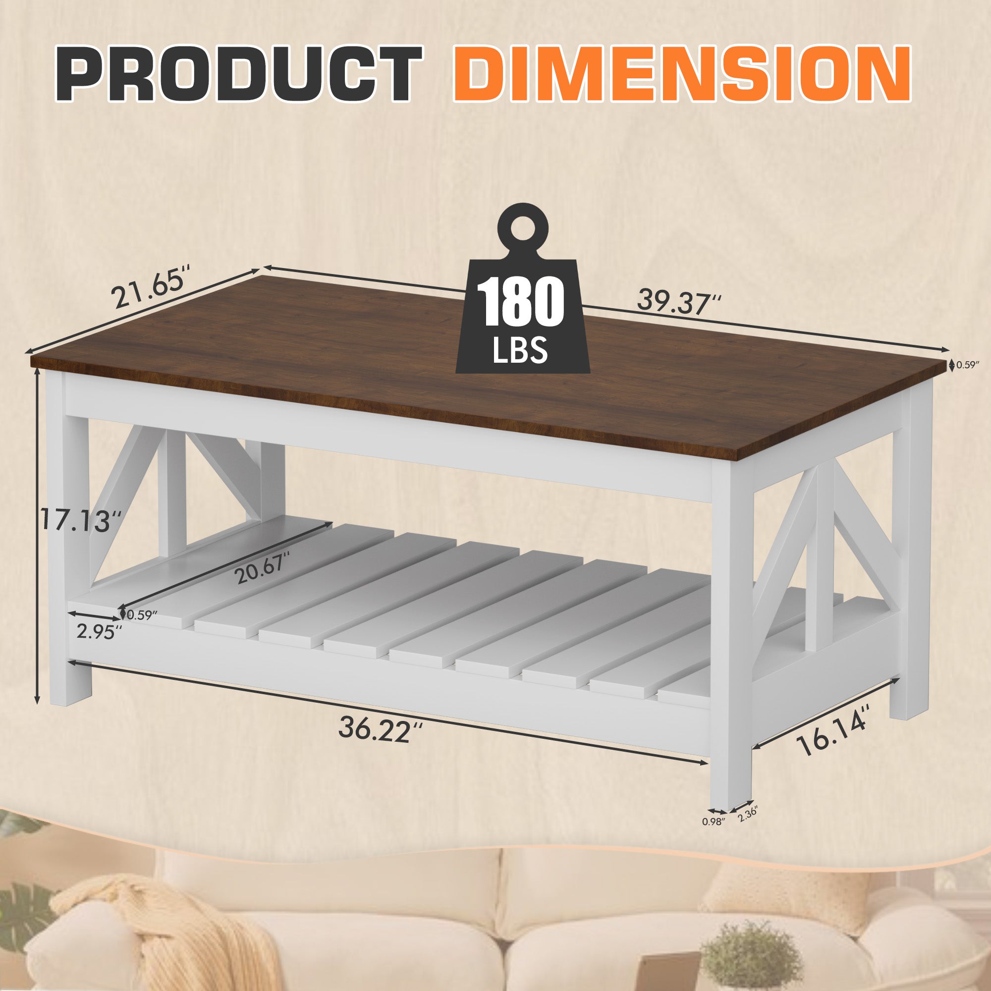 homall-coffee-table-couchtisch-braun-wei-2-ebenen-holz image 1