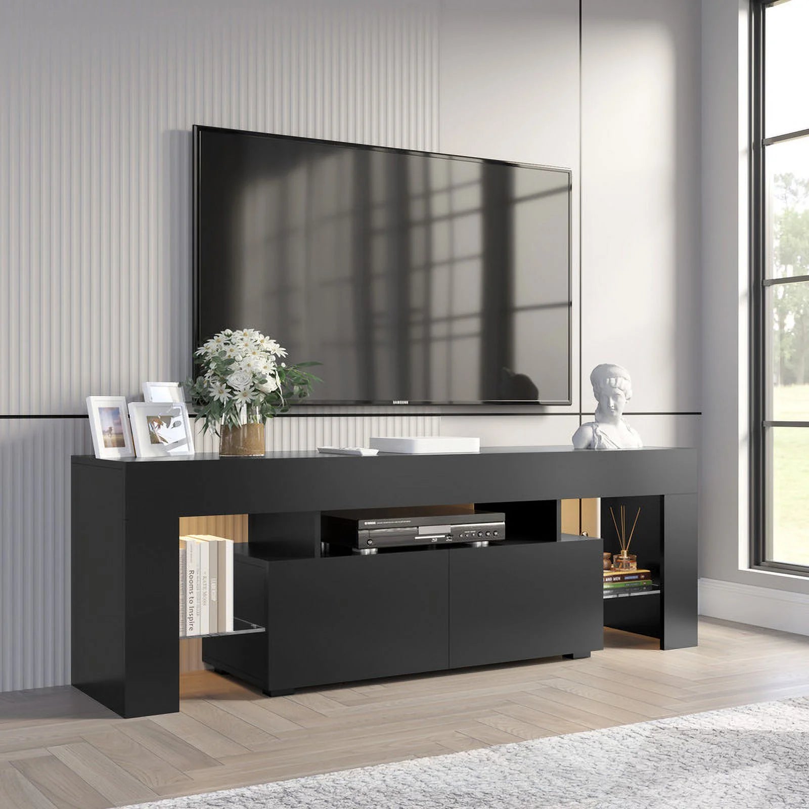 homall-tv-stand-tv-schrank-schwarz-70-zoll-mit-led image 2