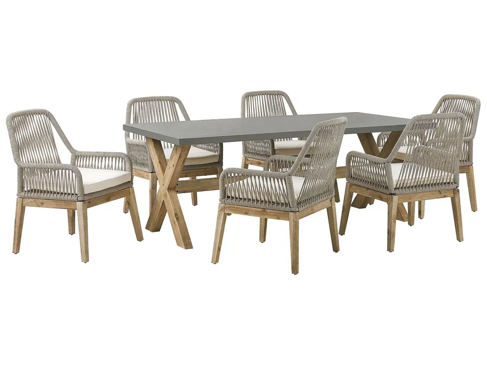 beliani-olbia-gartentisch-200x100-6-geflecht-st-hle-beige image 1