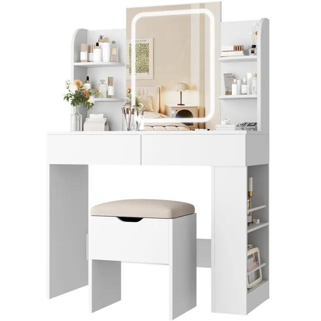 homall-bedroom-schminktisch-wei-mit-led-spiegel-mit-stuhl image 1