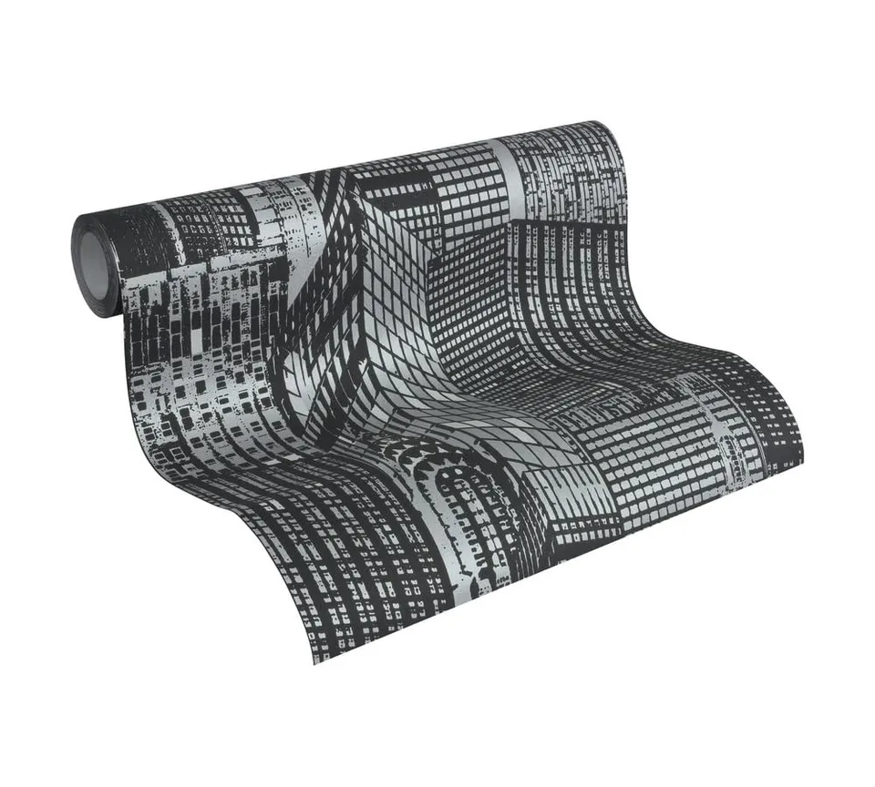 a-s-cr-ation-day-night-vliestapete-schwarz-silber-leuchtend image 1