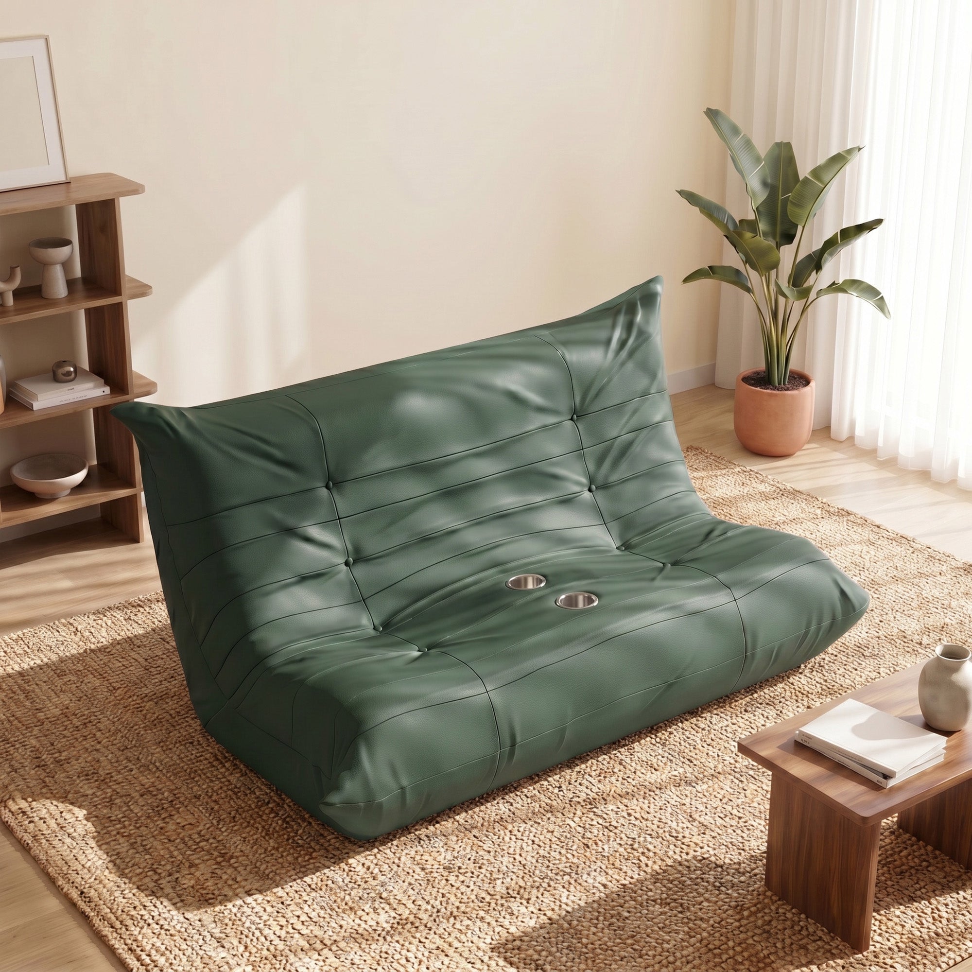 homall-bodensofa-schwarz-2-sitzer-kunstleder-getr-nkehalter image 3