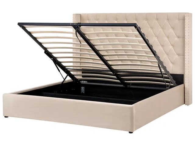 beliani-lubbon-bett-samt-beige-180x200-bettkasten-retro image 1