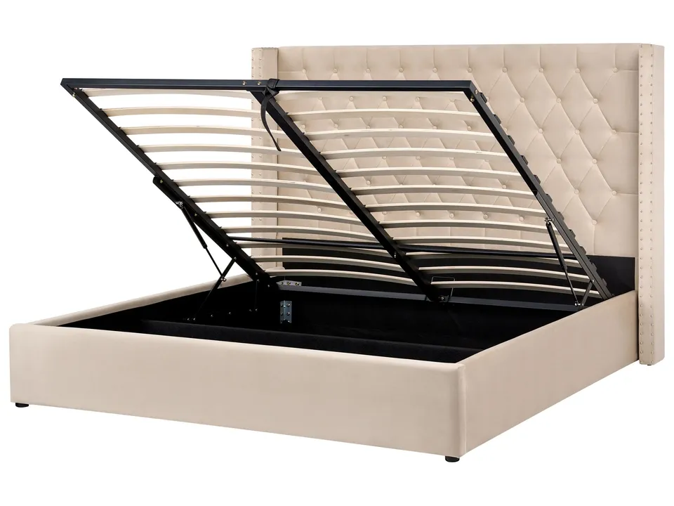 beliani-lubbon-bett-samt-beige-180x200-bettkasten-retro image 1
