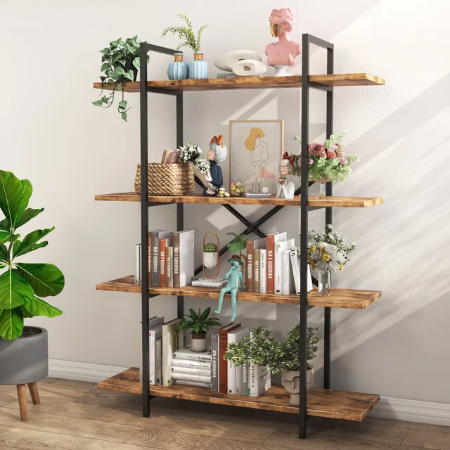 homall-bookcase-b-cherregal-4-f-cher-vintage-holz image 1