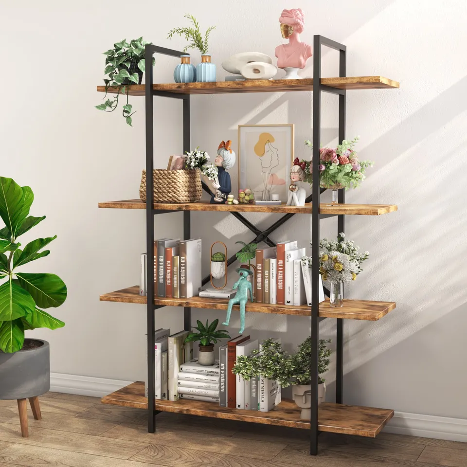 homall-bookcase-b-cherregal-4-f-cher-vintage-holz image 1