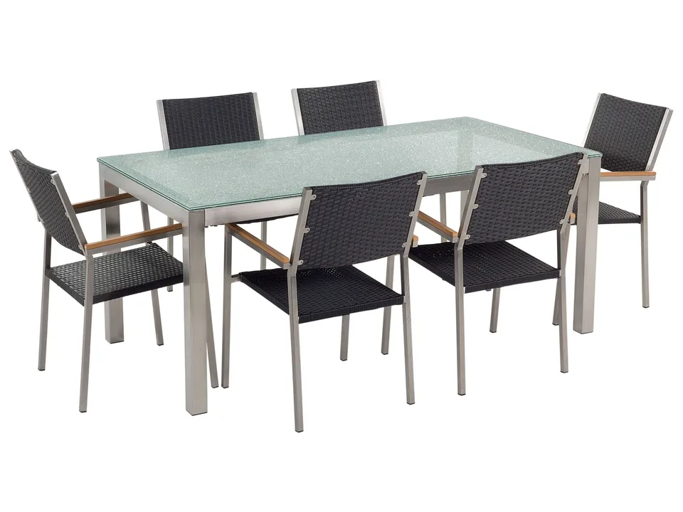 beliani-grosseto-gartenset-180cm-rattan-schwarz image 1