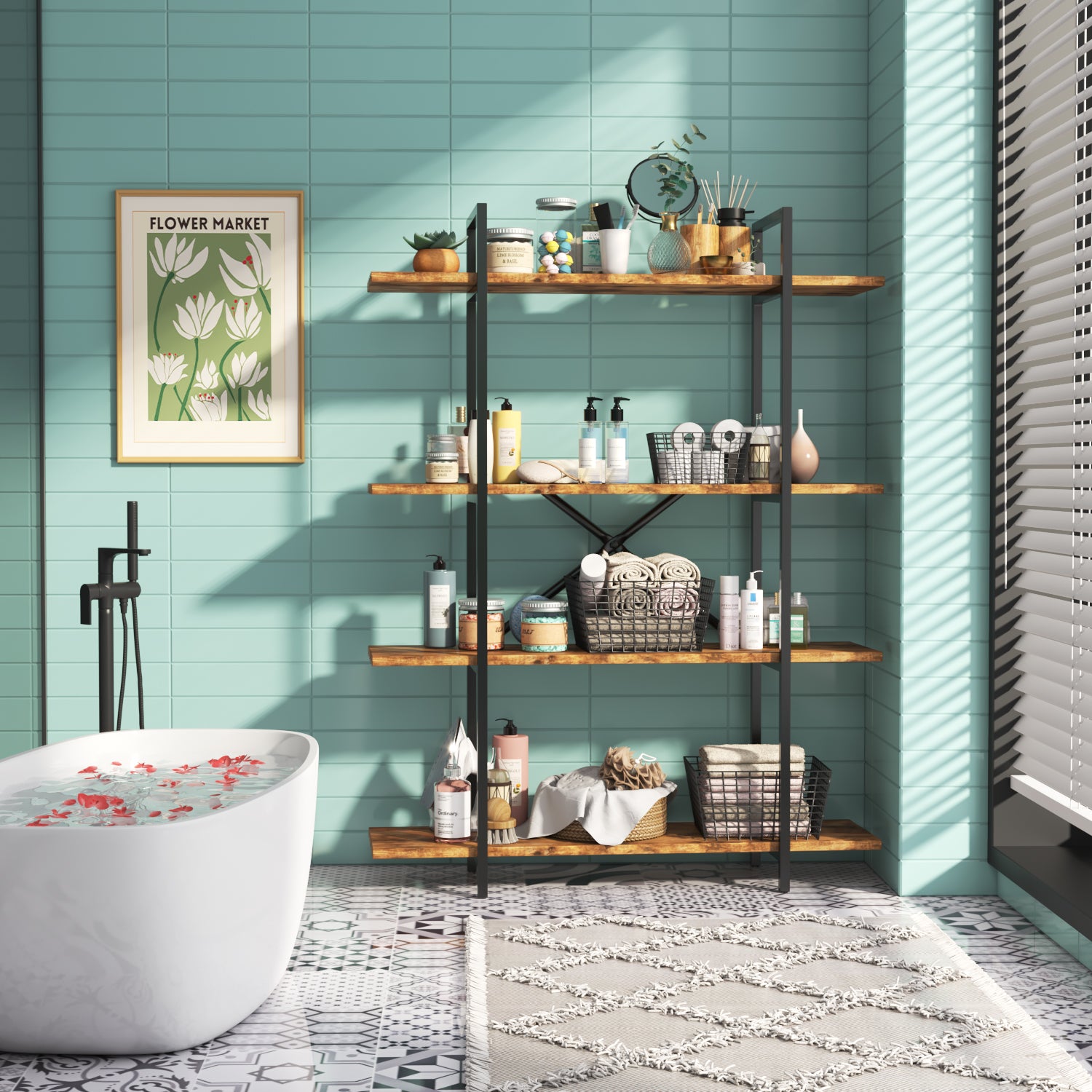 homall-bookcase-b-cherregal-4-f-cher-vintage-holz image 3