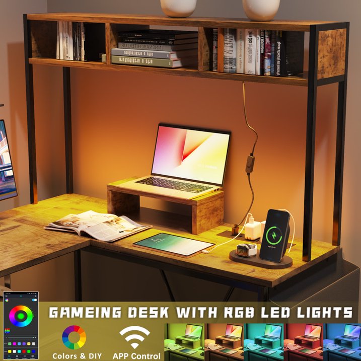 homall-gaming-desk-eckschreibtisch-l-form-led-grau-steckdose image 2