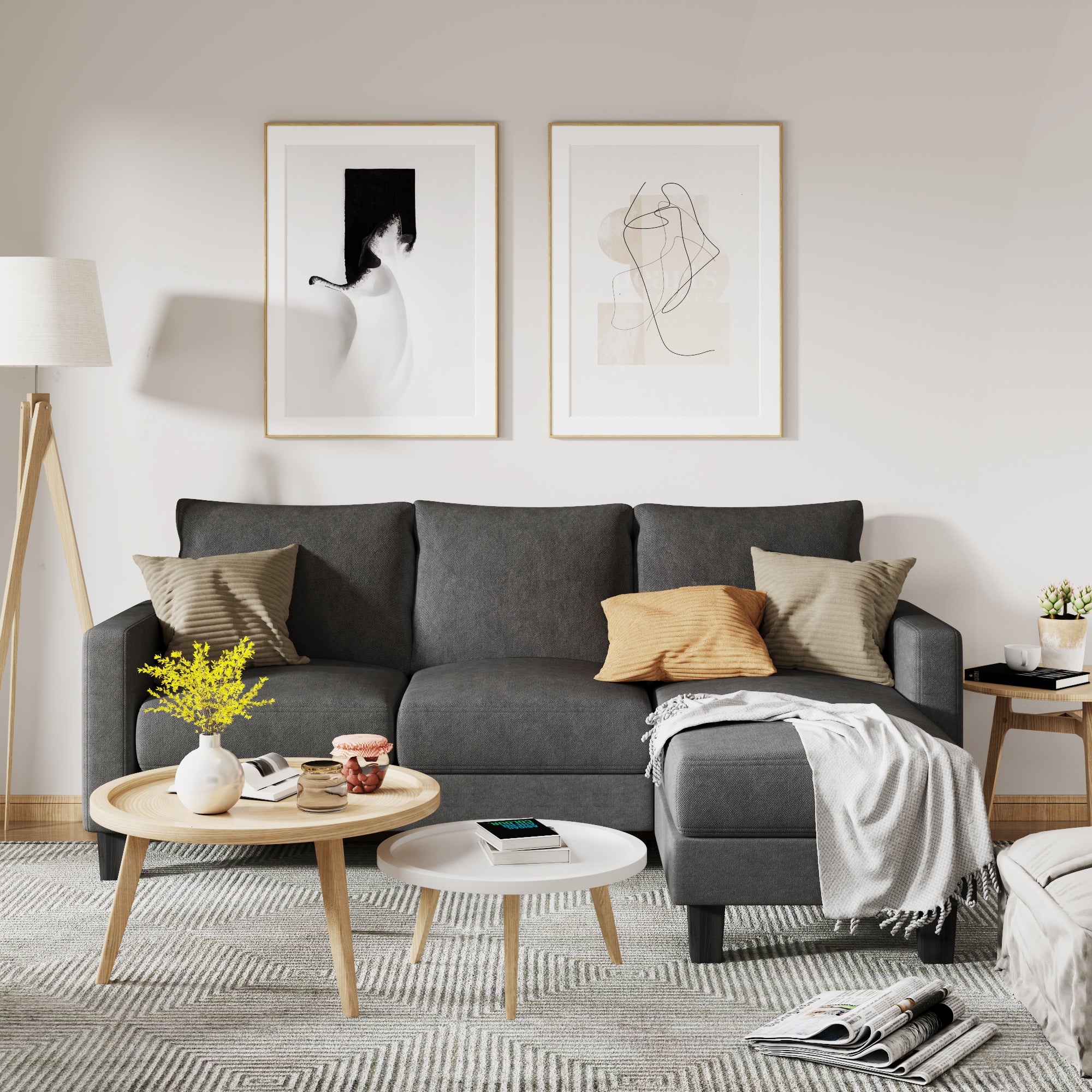 homall-sofa-ecksofa-l-form-leinencouch-grau image 3