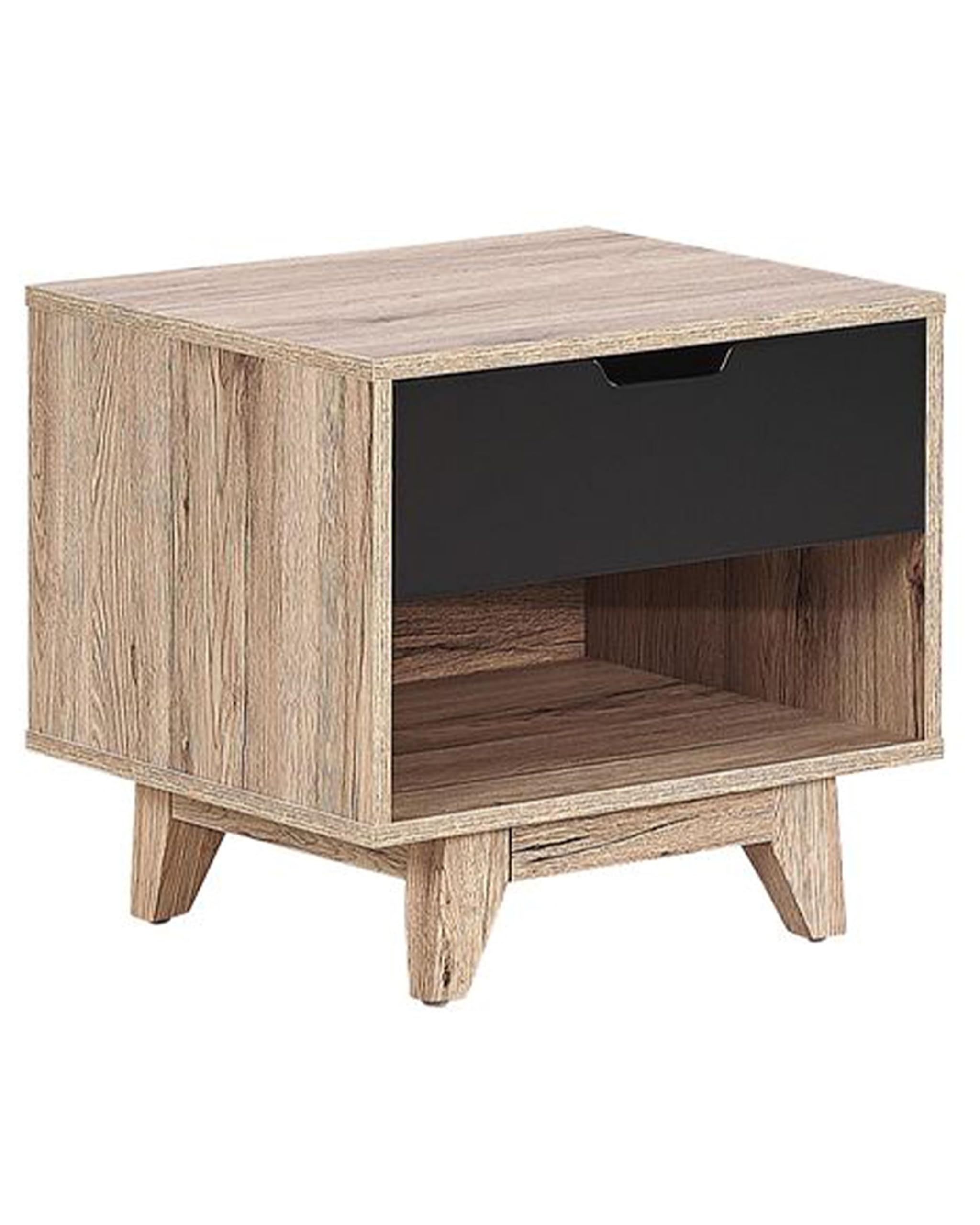 beliani-spencer-nachttisch-holz-hell-schwarz-mit-schublade image 1