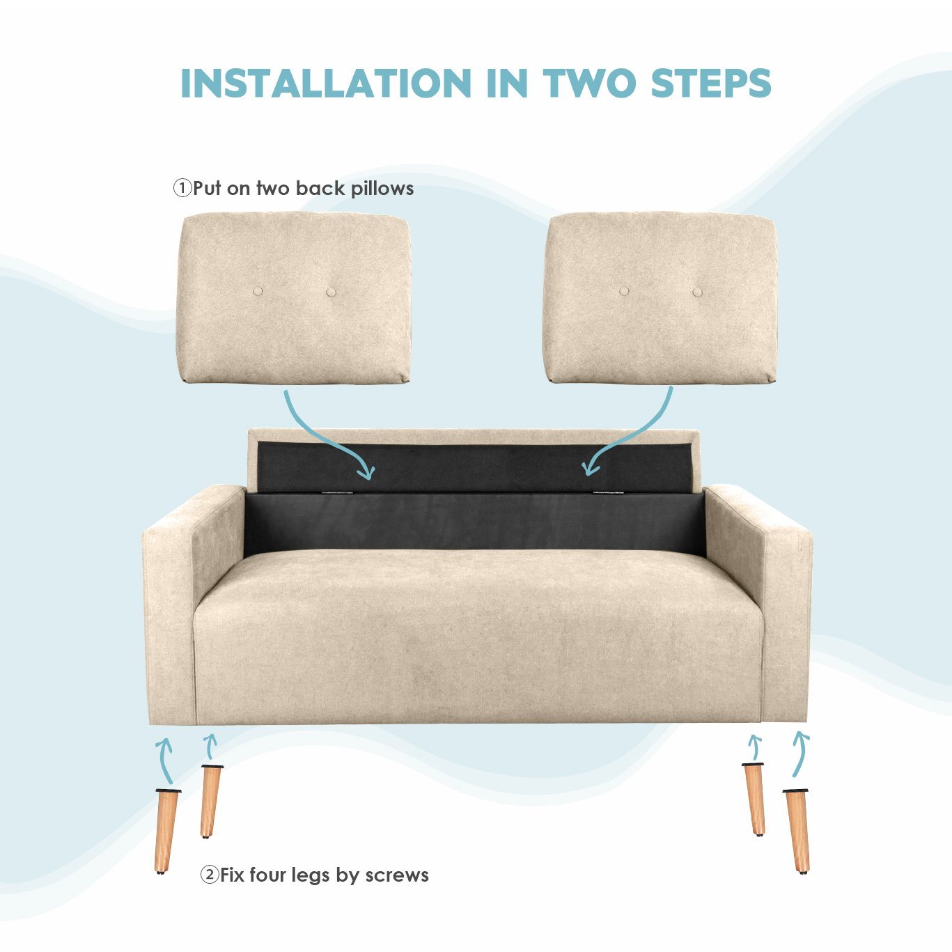homall-sofa-zweisitzer-stoffsofa-beige-mit-holzbeinen image 4
