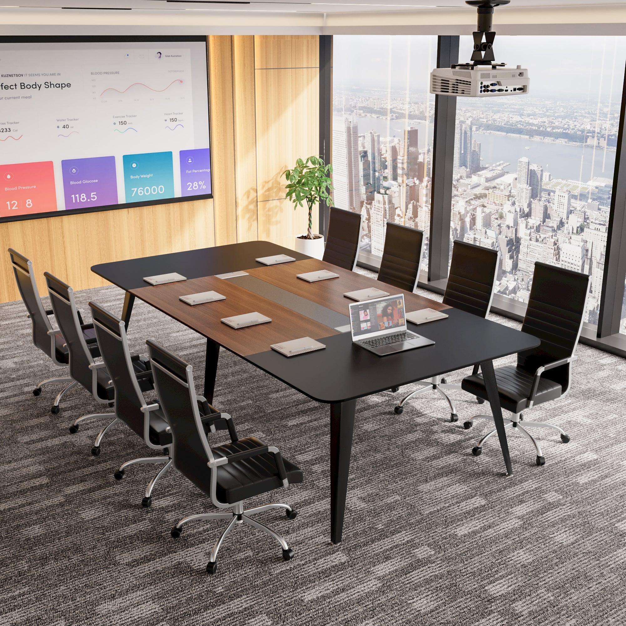 homall-office-desk-konferenztisch-240cm-walnuss-schwarz-10-pers image 1