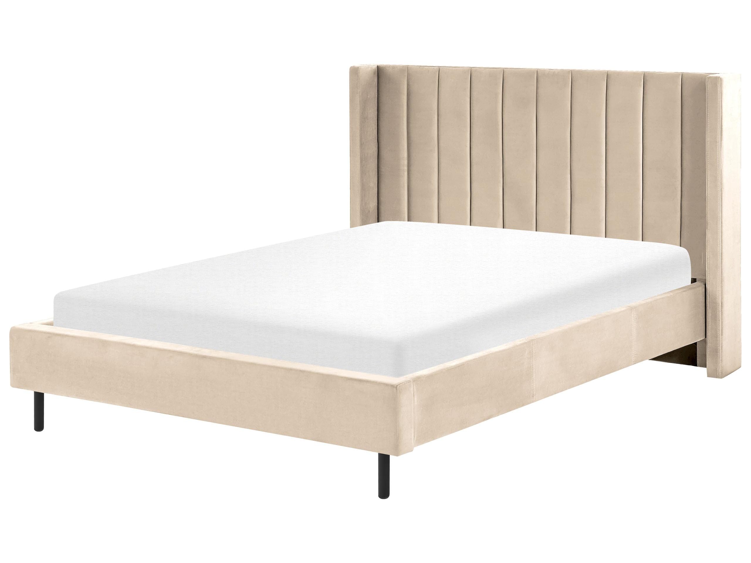beliani-villette-samtbett-140x200-beige-hohes-kopfteil image 1