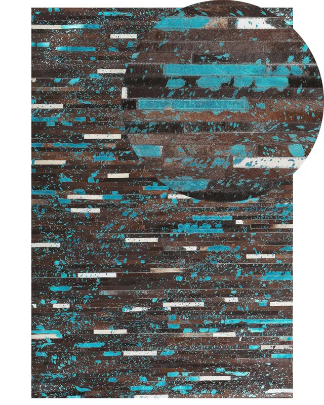 beliani-kisir-lederteppich-160x230-braun-patchwork-mosaik image 1
