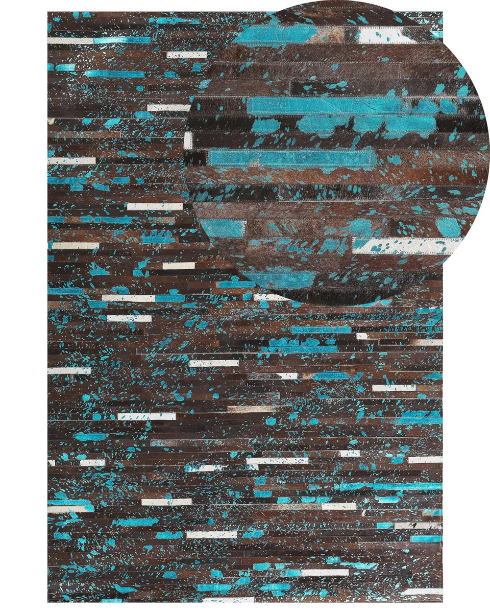 beliani-kisir-lederteppich-160x230-braun-patchwork-mosaik image 1