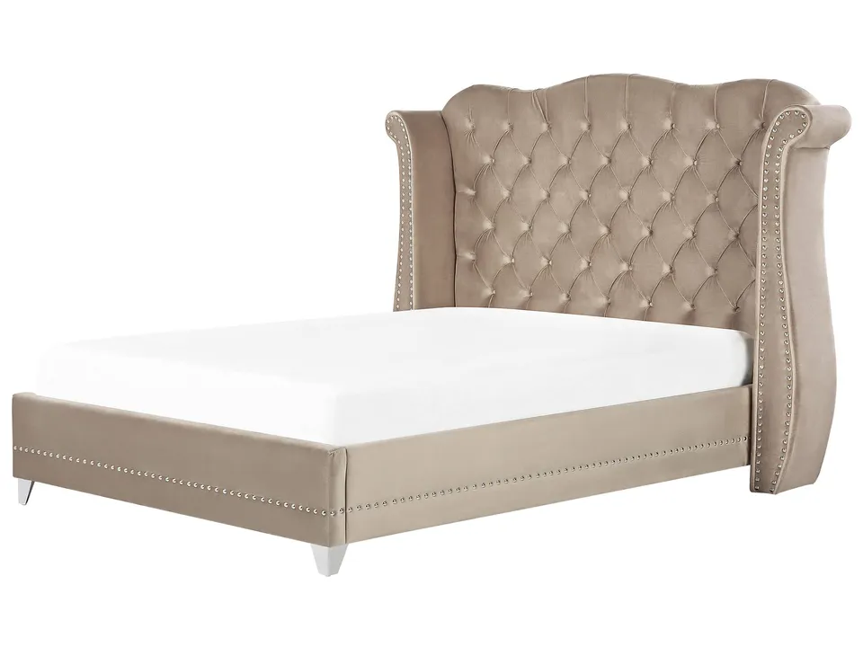 beliani-ayette-bett-180x200-cm-samt-taupe-chesterfield image 1
