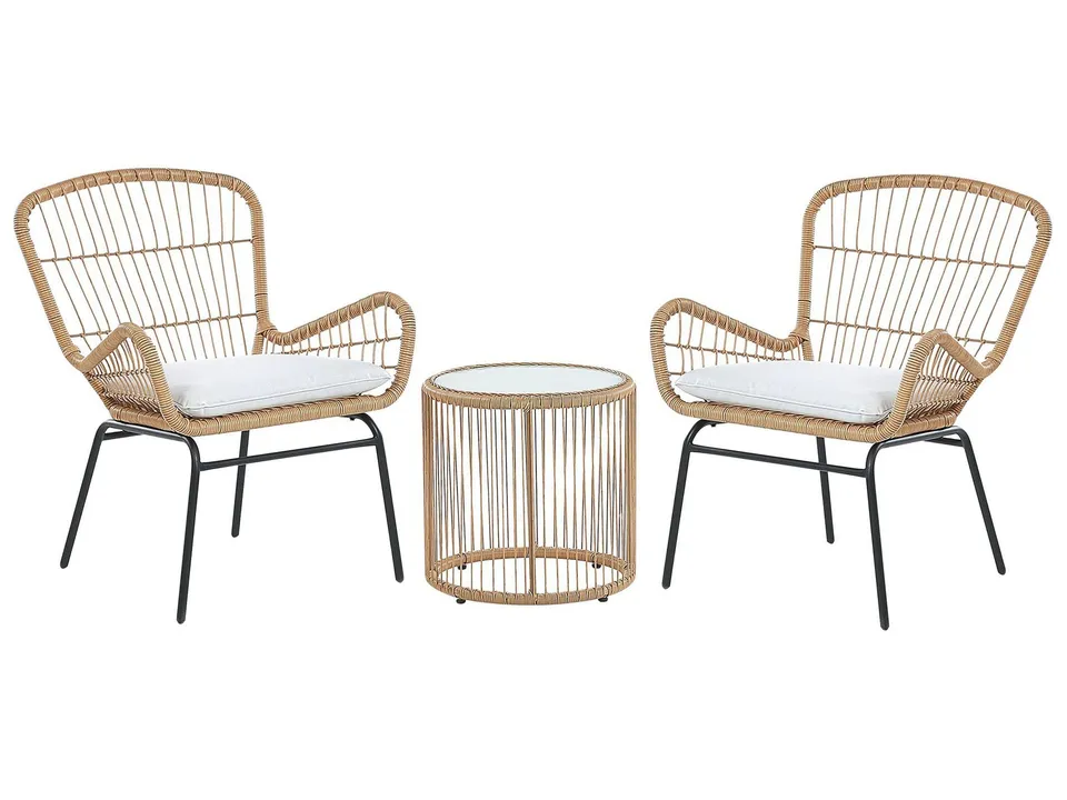 beliani-labico-balkonset-rattan-2-sitzer-tisch-hellgrau image 1