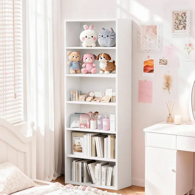 homall-bookcase-b-cherregal-wei-6-f-cher-eckregal-holz image 1