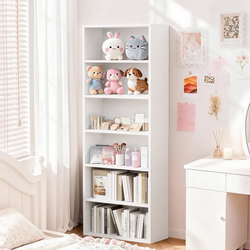 homall-bookcase-b-cherregal-wei-6-f-cher-eckregal-holz image 1