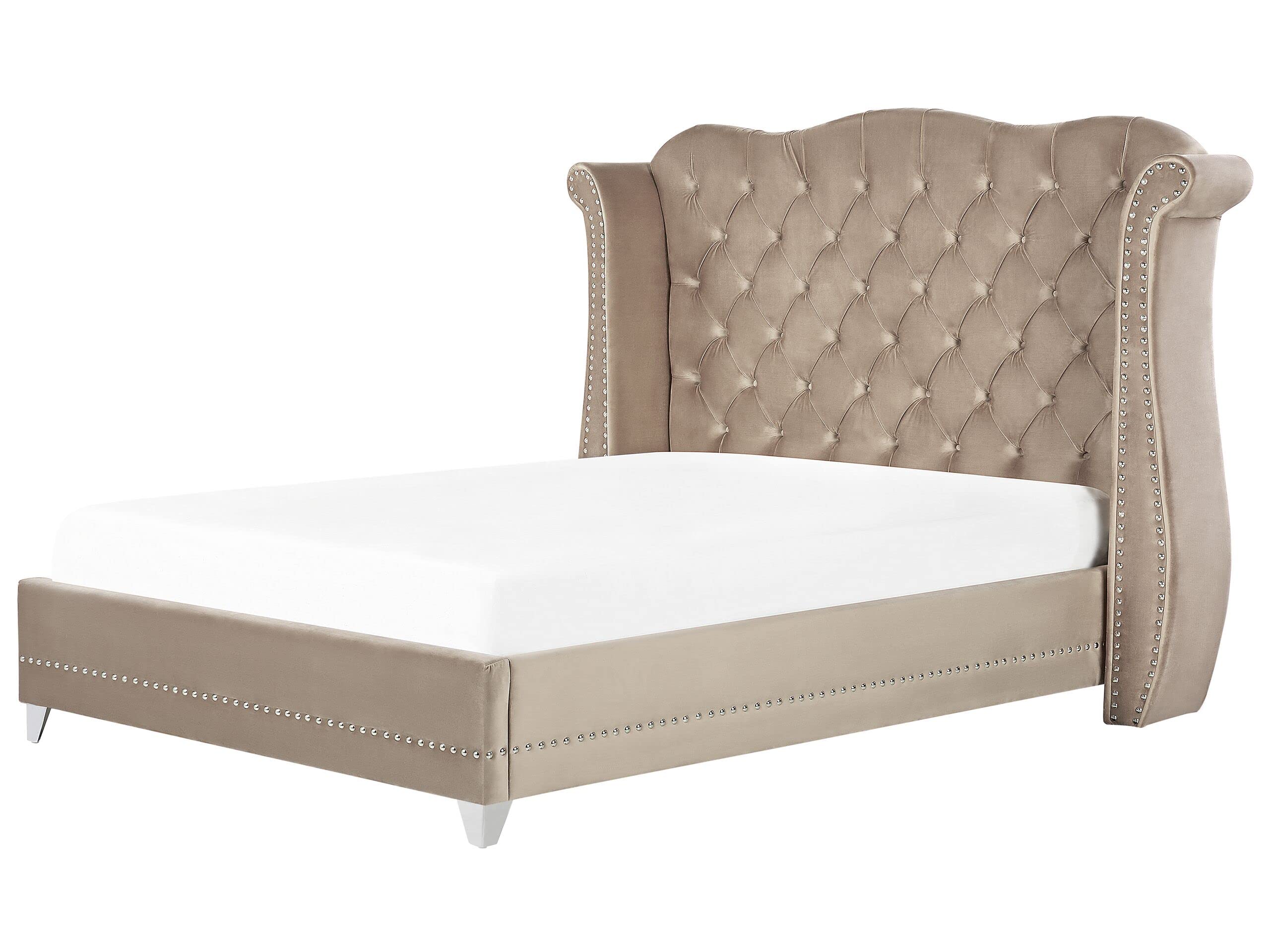 beliani-ayette-bett-180x200-cm-samt-taupe-chesterfield image 1