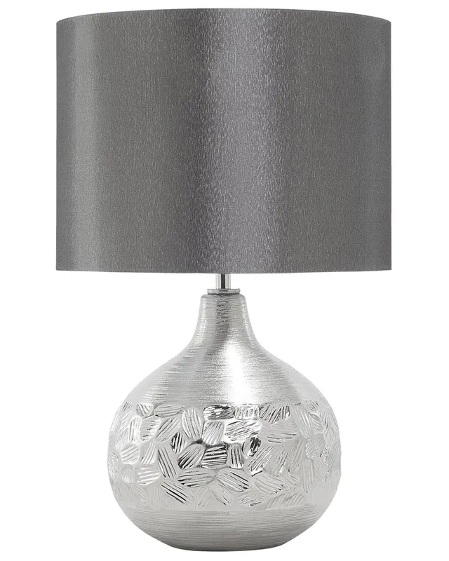 beliani-yakima-tischlampe-grau-silber-e27-kunstseide-43-cm image 1