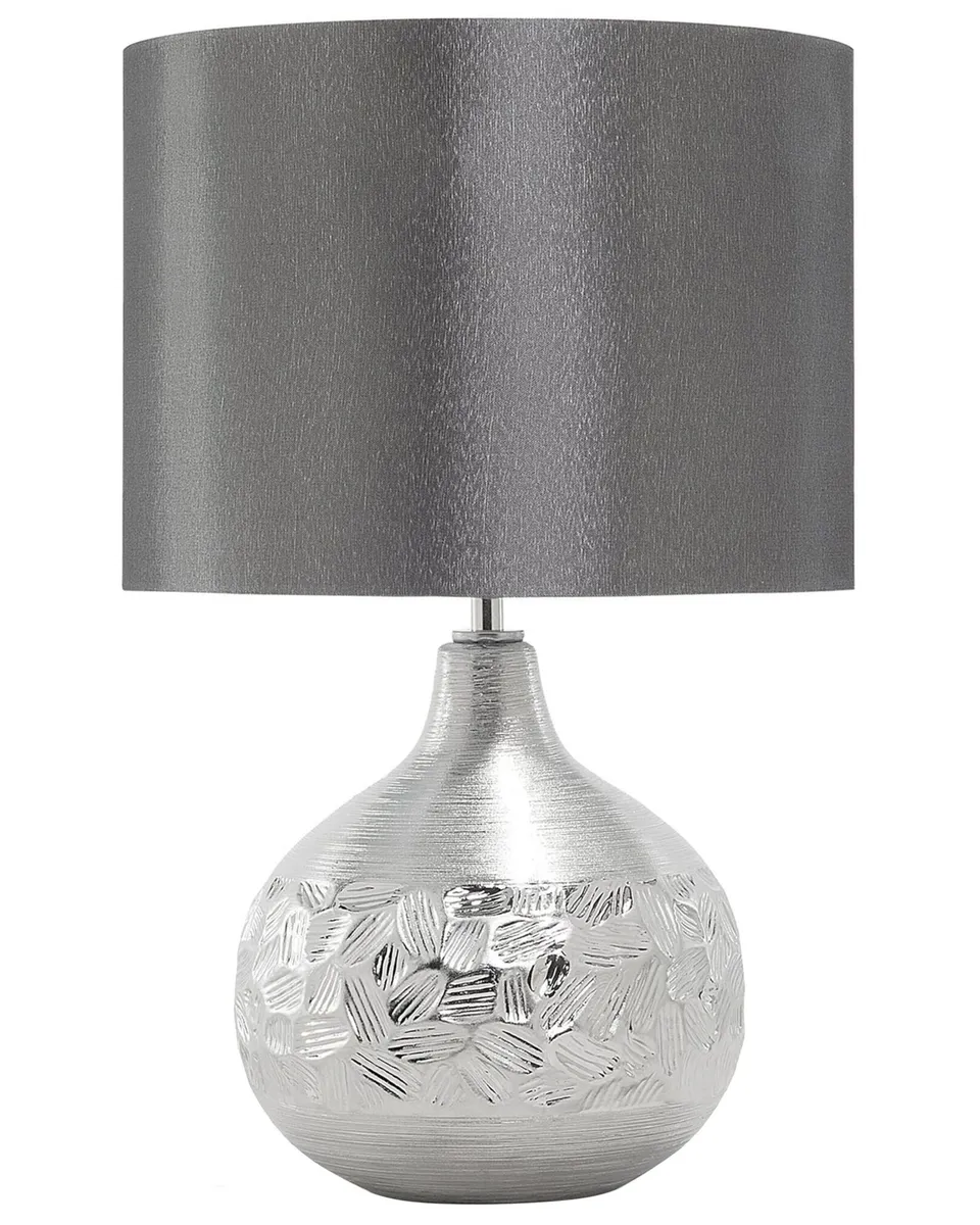 beliani-yakima-tischlampe-grau-silber-e27-kunstseide-43-cm image 1