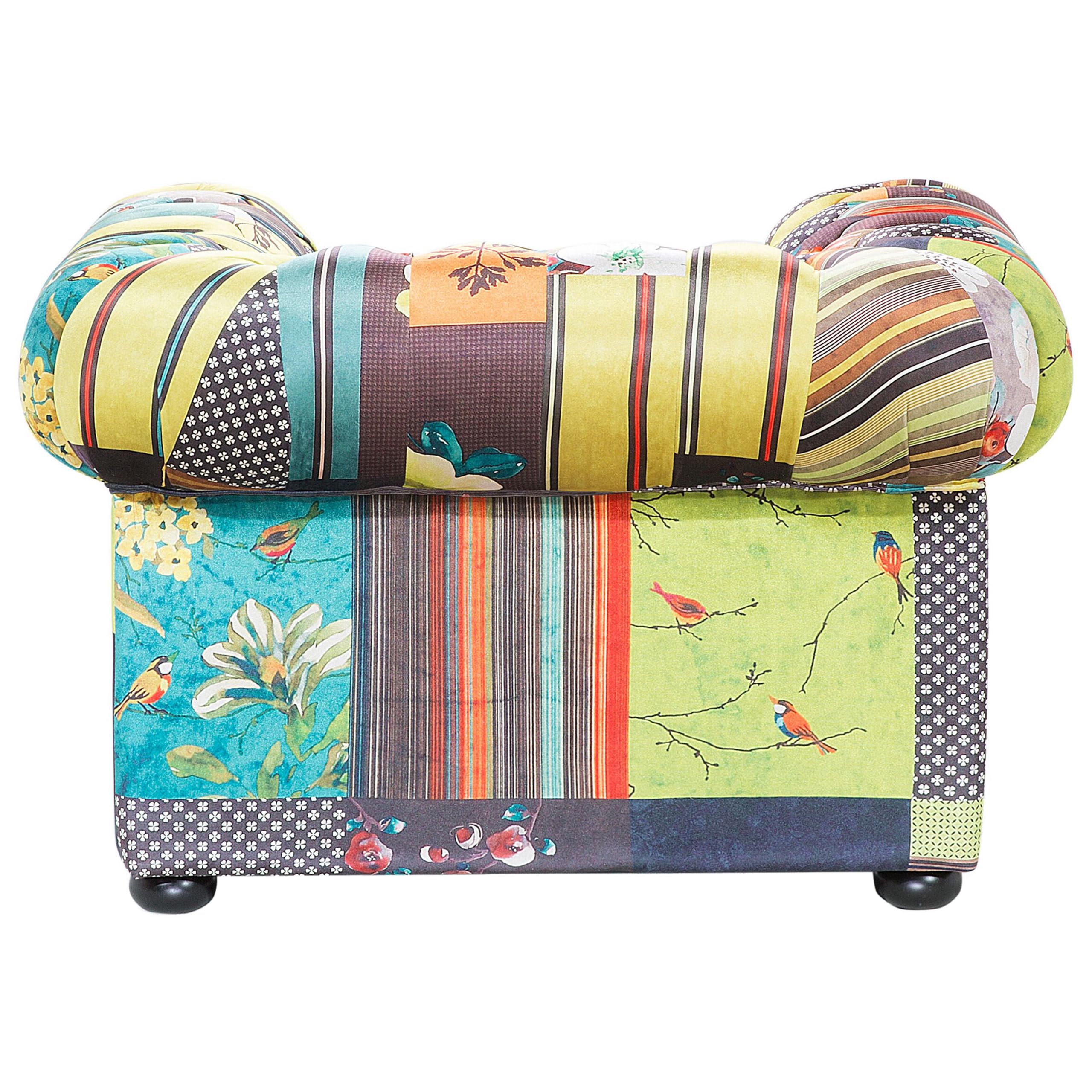 beliani-chesterfield-sessel-patchwork-bunt-gr-n-gelb-stoff image 5