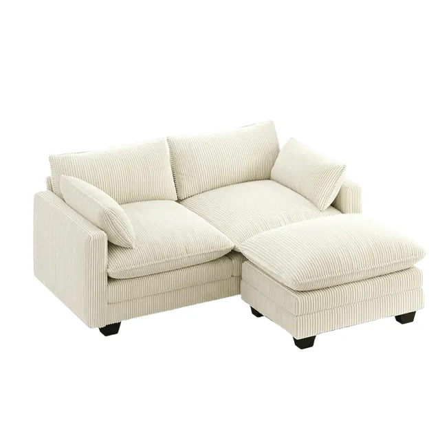 bealife-ar88-sofa-2-sitzer-beige-168cm-cord-mit-ottomane image 1