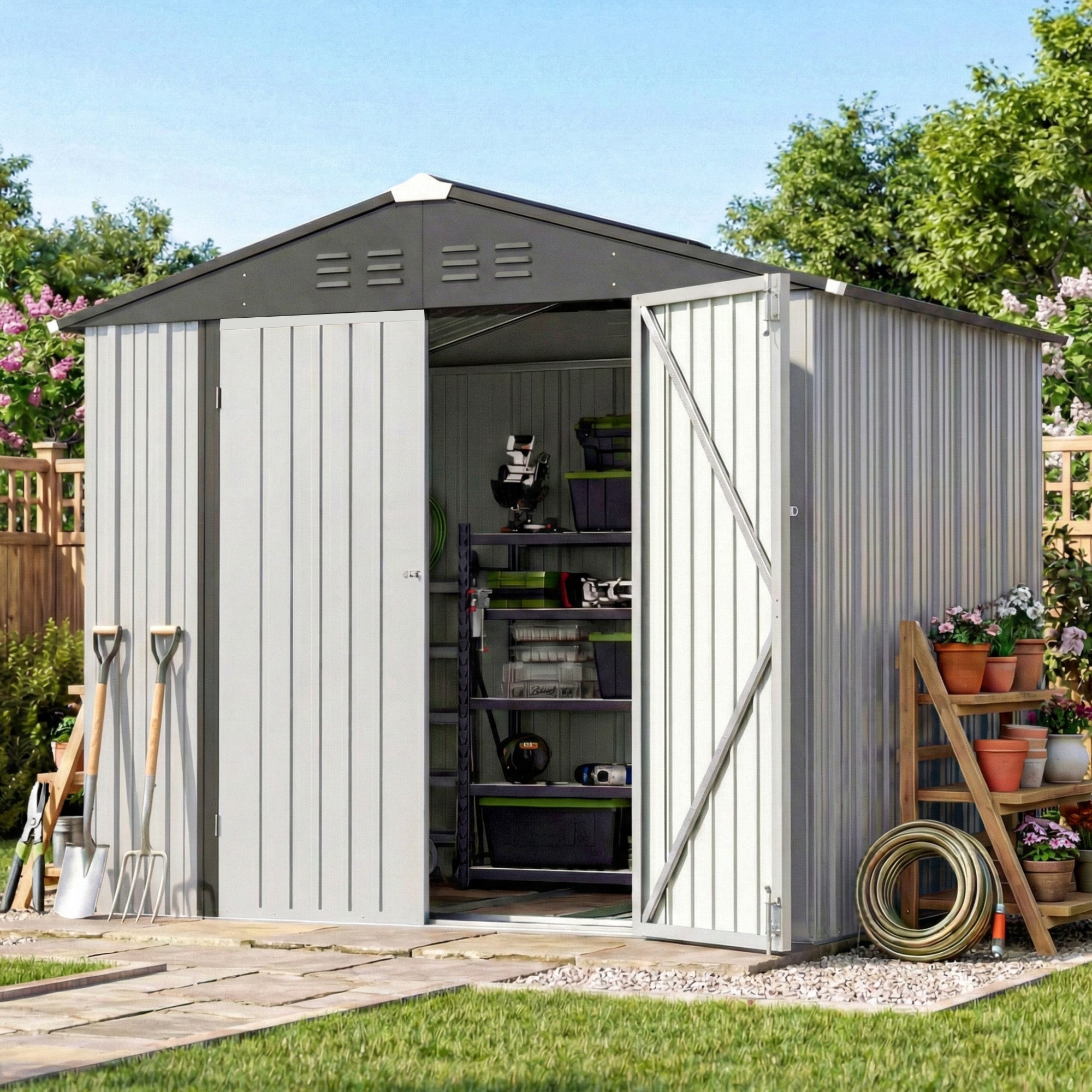 homall-metal-shed-ger-tehaus-metall-grau-8x6-fu image 3