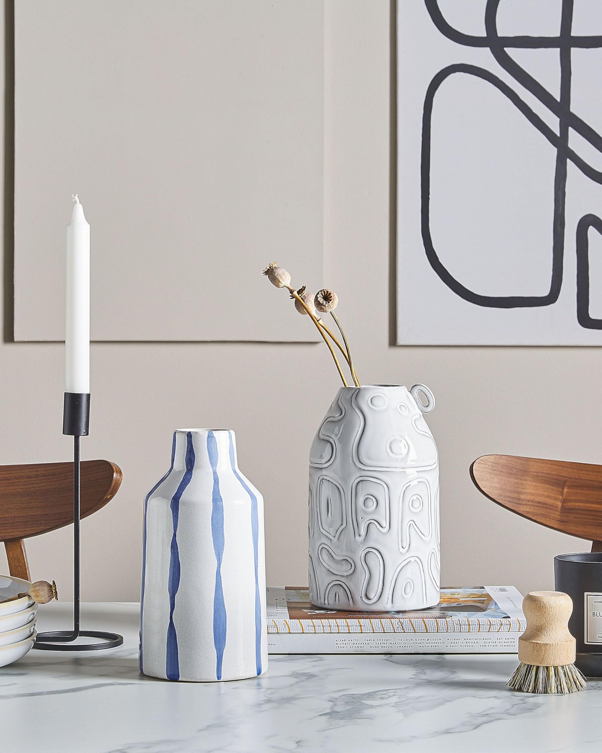 beliani-assus-blumenvase-steinzeug-wei-blau-vintage image 2