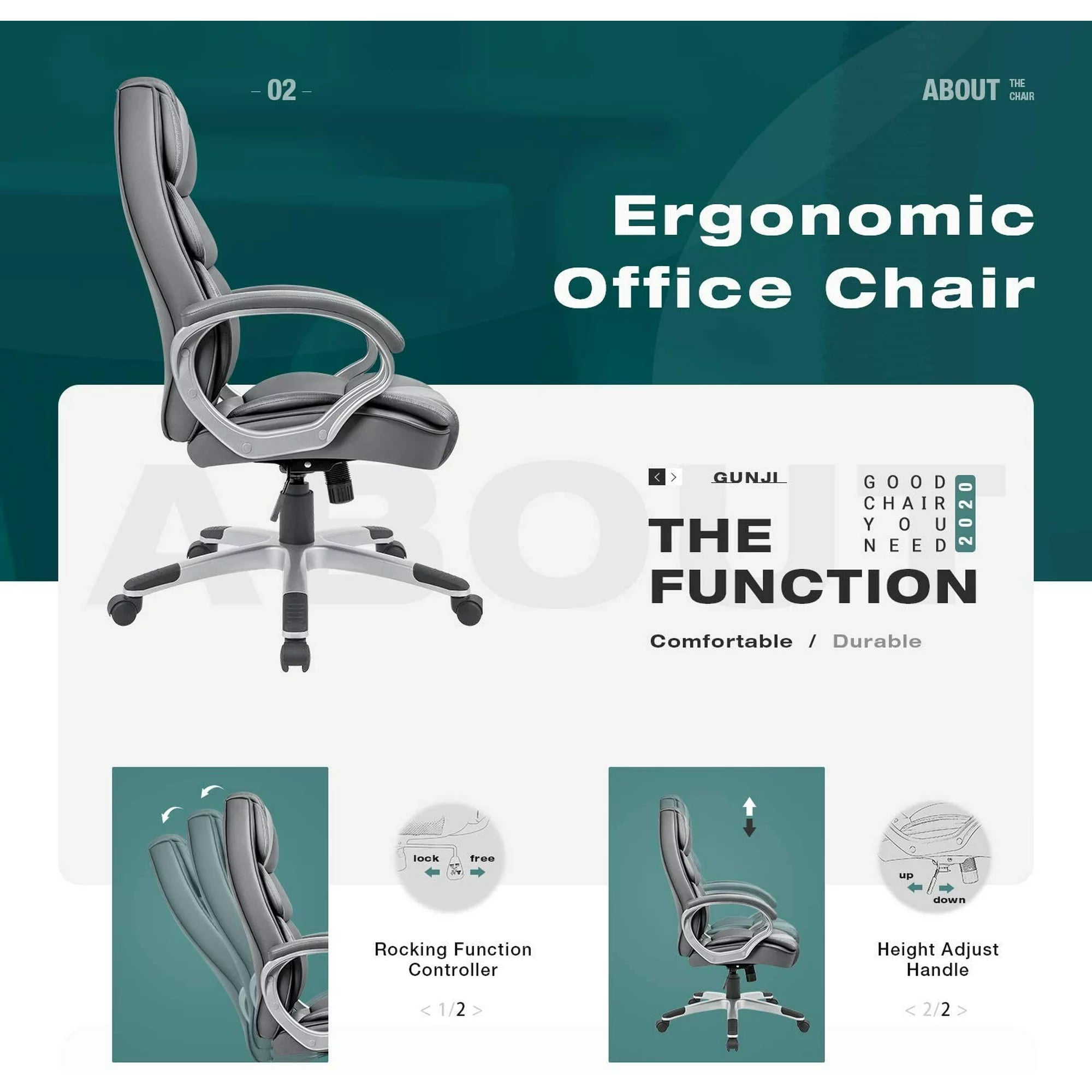 homall-office-leather-chair-b-rostuhl-schwarz-leder image 1
