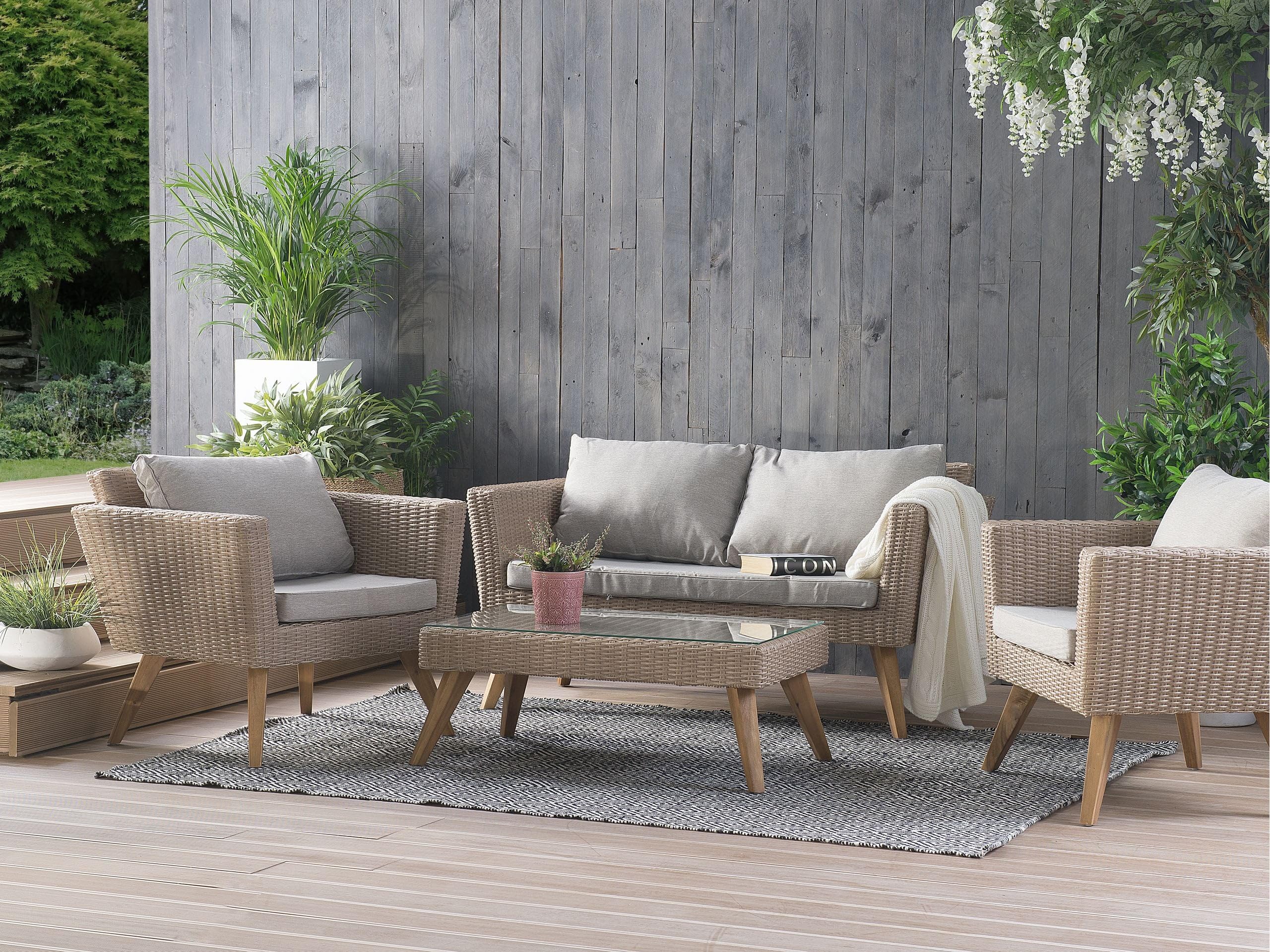 beliani-vittoria-lounge-set-rattan-braun-grau-4-sitzer image 2