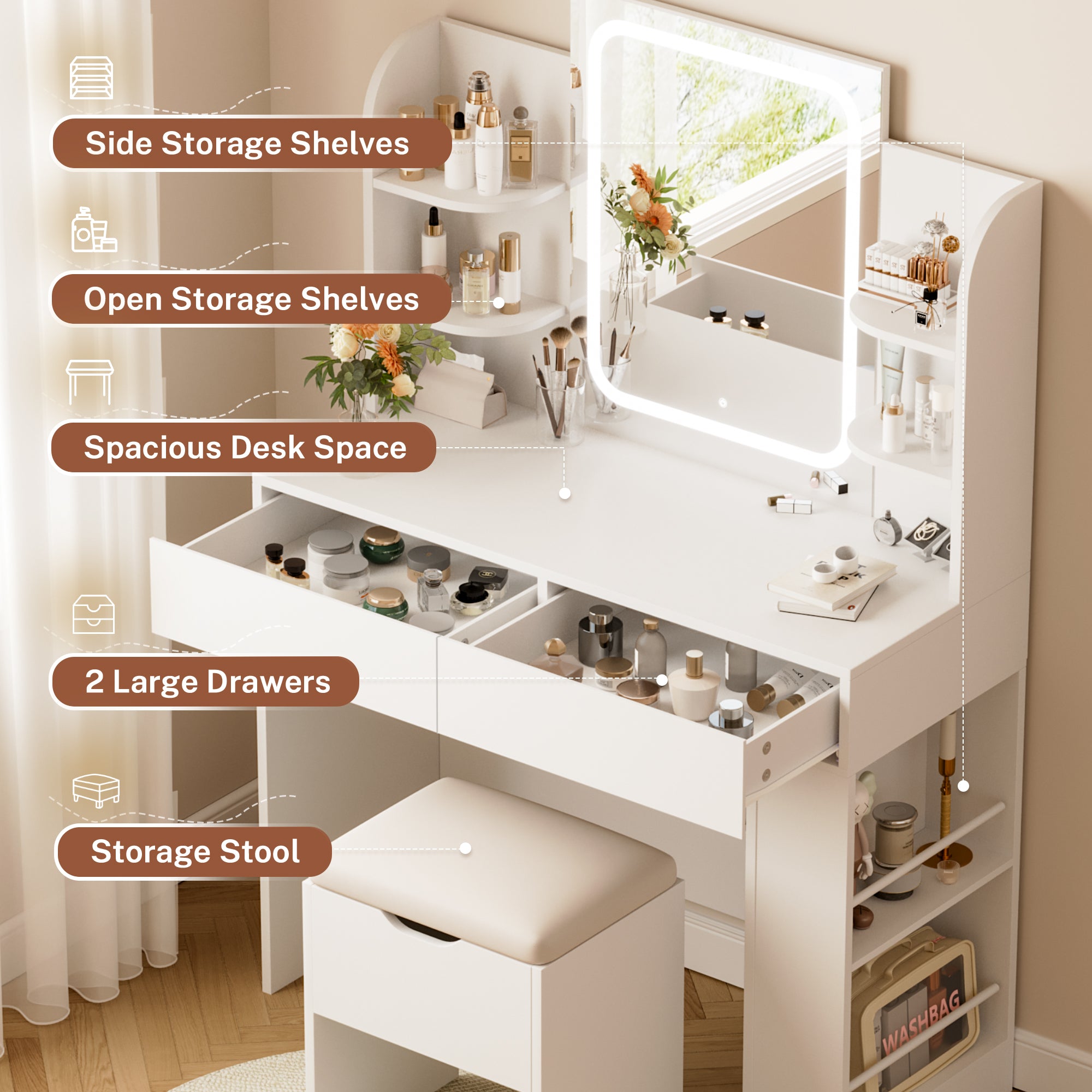 homall-bedroom-schminktisch-wei-mit-led-spiegel-mit-stuhl image 8