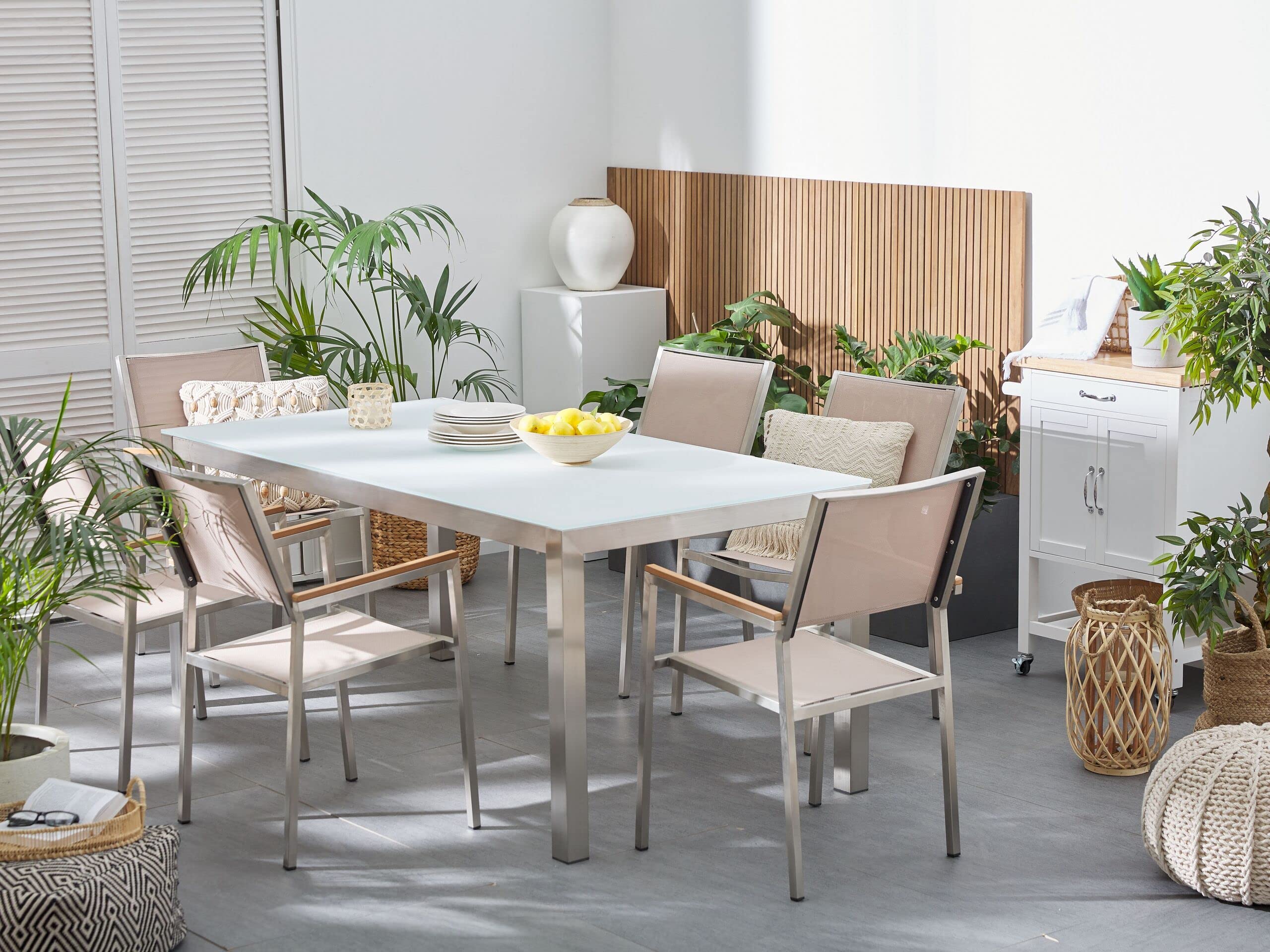 beliani-grosseto-set-180-cm-glastisch-wei-mit-6-st-hlen-beige image 2